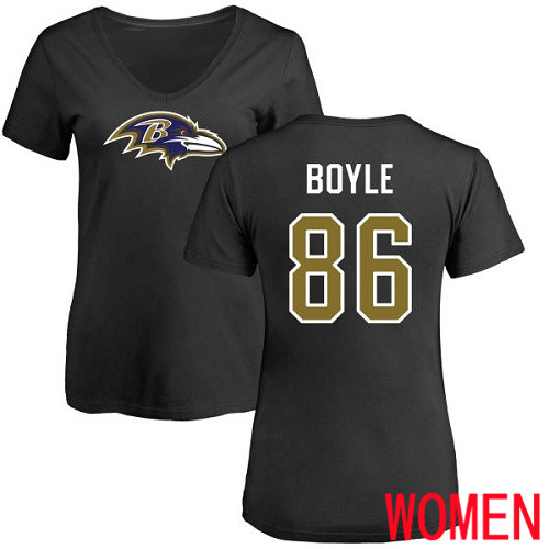 Baltimore Ravens Black Women Nick Boyle Name and Number Logo NFL Football #86 T Shirt->women nfl jersey->Women Jersey